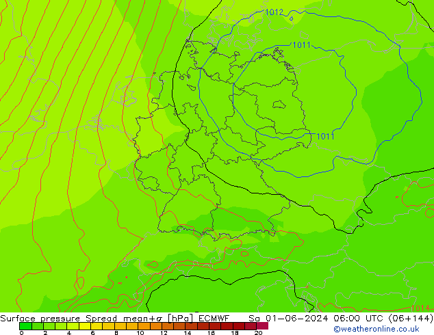 Bodendruck Spread ECMWF Sa 01.06.2024 06 UTC