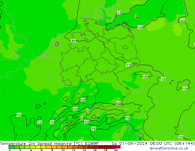 Temperatuurkaart Spread ECMWF za 01.06.2024 06 UTC