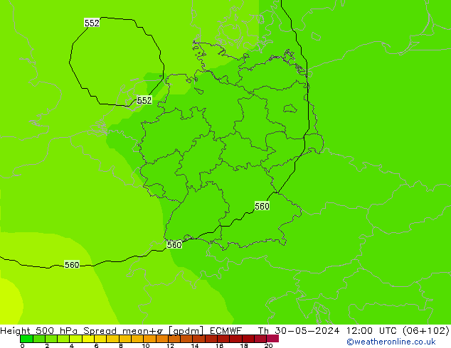 Height 500 гПа Spread ECMWF чт 30.05.2024 12 UTC