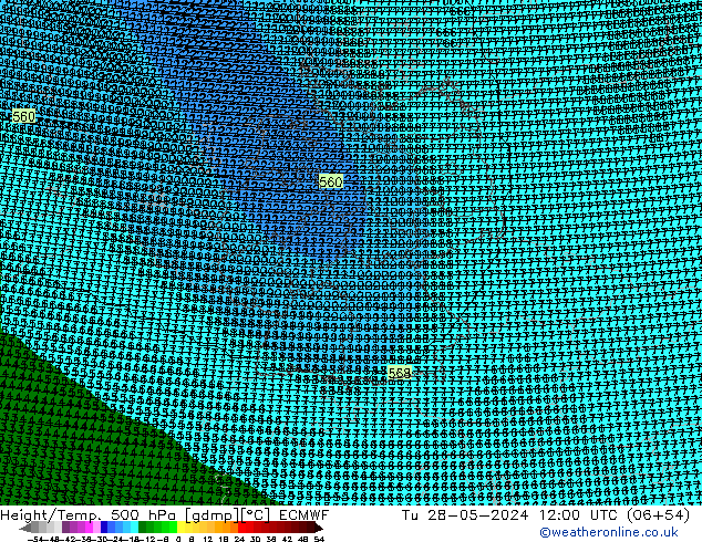 Height/Temp. 500 hPa ECMWF Di 28.05.2024 12 UTC