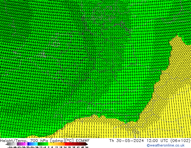 Hoogte/Temp. 700 hPa ECMWF do 30.05.2024 12 UTC