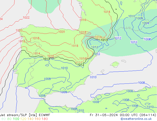 Straalstroom/SLP ECMWF vr 31.05.2024 00 UTC