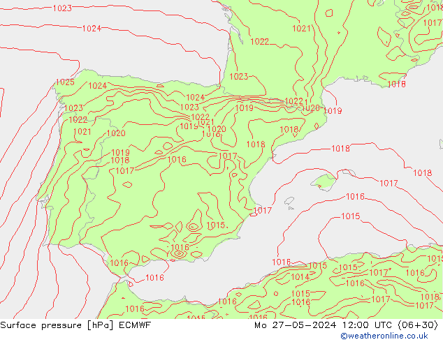 Presión superficial ECMWF lun 27.05.2024 12 UTC