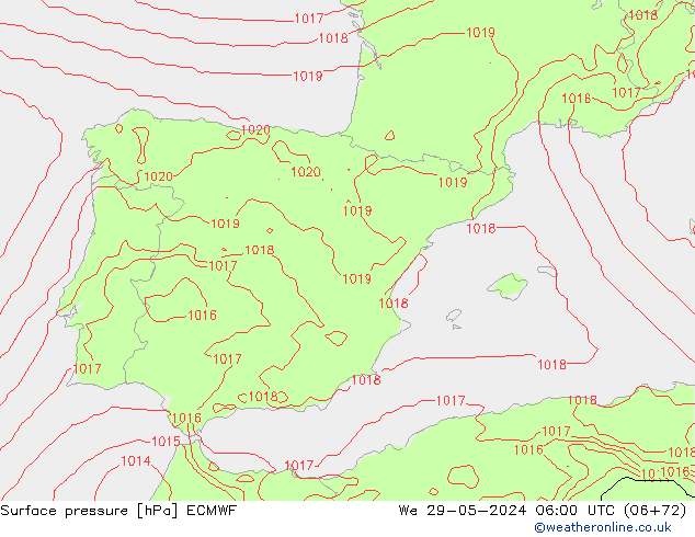 Presión superficial ECMWF mié 29.05.2024 06 UTC