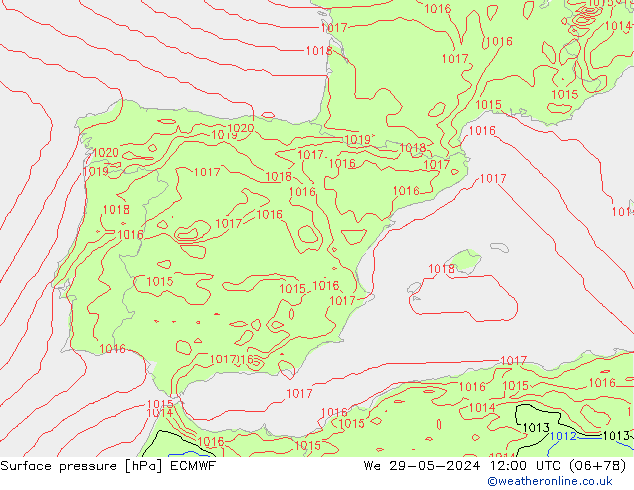 Atmosférický tlak ECMWF St 29.05.2024 12 UTC