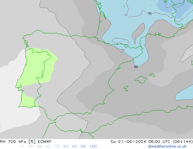 RV 700 hPa ECMWF za 01.06.2024 06 UTC