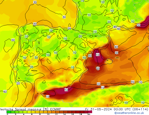 Isotachs Spread ECMWF ven 31.05.2024 00 UTC