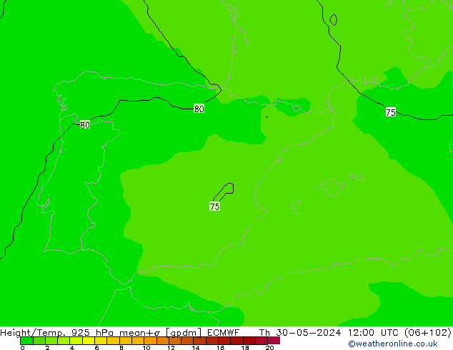 Height/Temp. 925 hPa ECMWF Th 30.05.2024 12 UTC