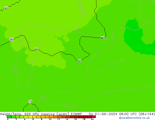 Hoogte/Temp. 925 hPa ECMWF za 01.06.2024 06 UTC