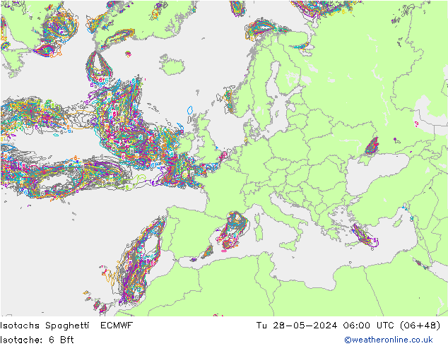 Isotachen Spaghetti ECMWF Di 28.05.2024 06 UTC