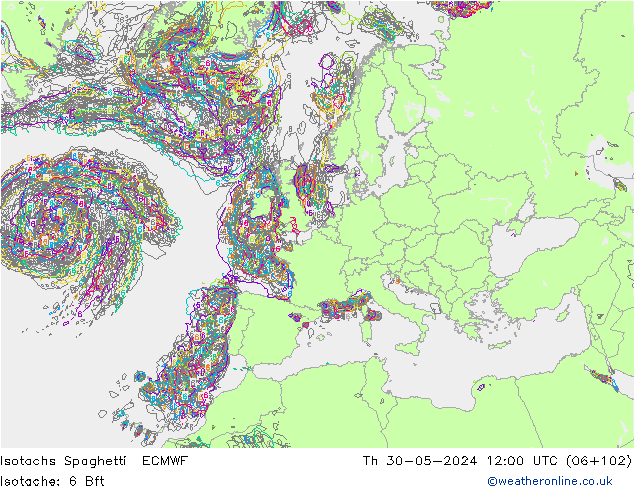 Izotacha Spaghetti ECMWF czw. 30.05.2024 12 UTC