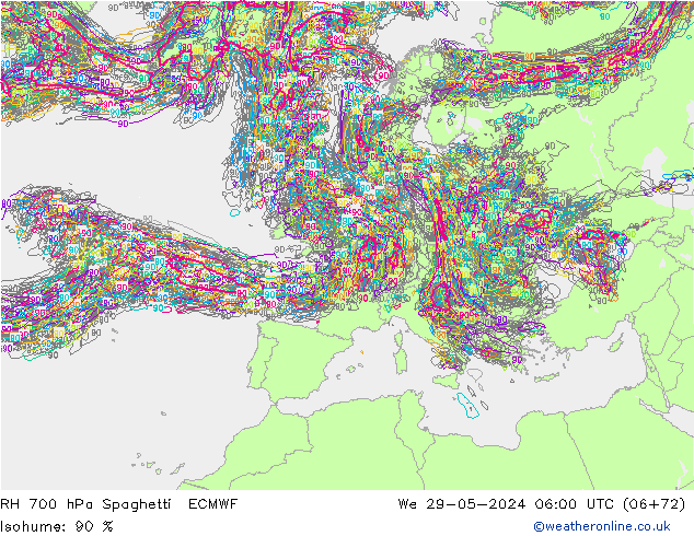 RH 700 hPa Spaghetti ECMWF We 29.05.2024 06 UTC