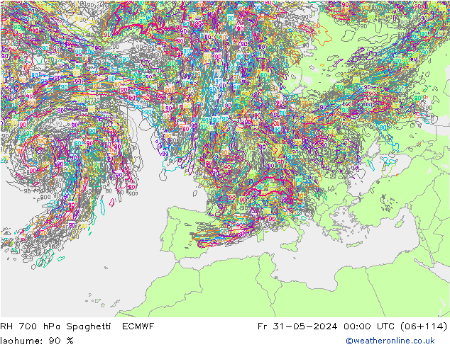 RV 700 hPa Spaghetti ECMWF vr 31.05.2024 00 UTC