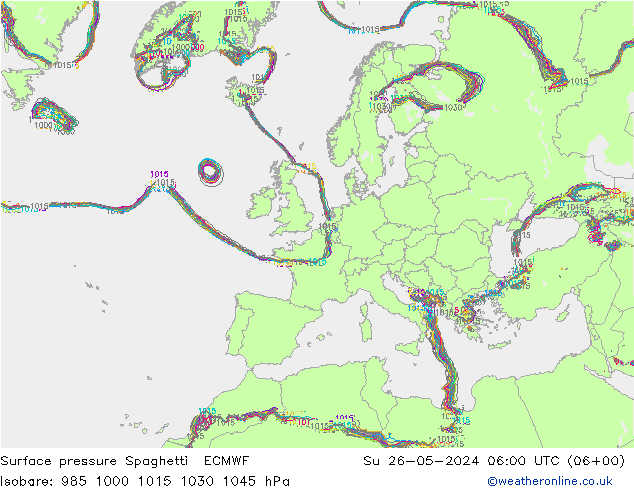 地面气压 Spaghetti ECMWF 星期日 26.05.2024 06 UTC