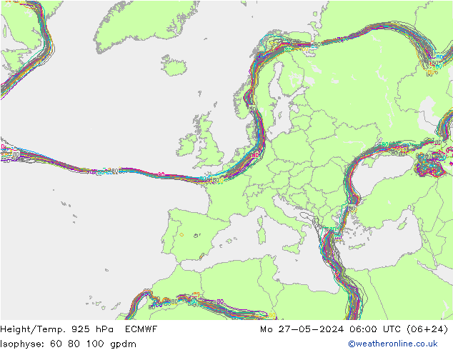 Height/Temp. 925 hPa ECMWF Mo 27.05.2024 06 UTC