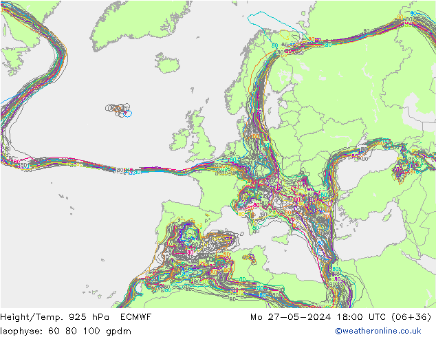 Yükseklik/Sıc. 925 hPa ECMWF Pzt 27.05.2024 18 UTC