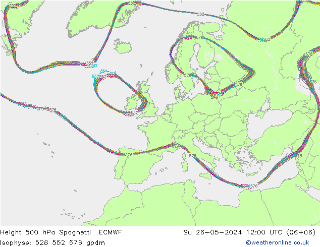 Geop. 500 hPa Spaghetti ECMWF dom 26.05.2024 12 UTC