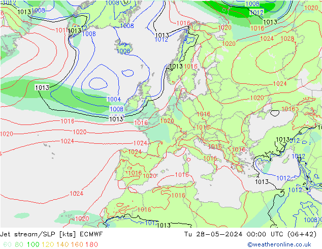 Polarjet/Bodendruck ECMWF Di 28.05.2024 00 UTC