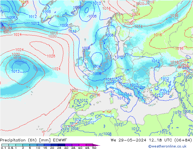 Precipitation (6h) ECMWF St 29.05.2024 18 UTC