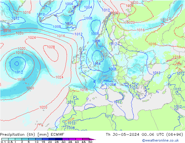 Precipitación (6h) ECMWF jue 30.05.2024 06 UTC