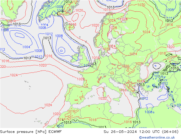 Presión superficial ECMWF dom 26.05.2024 12 UTC