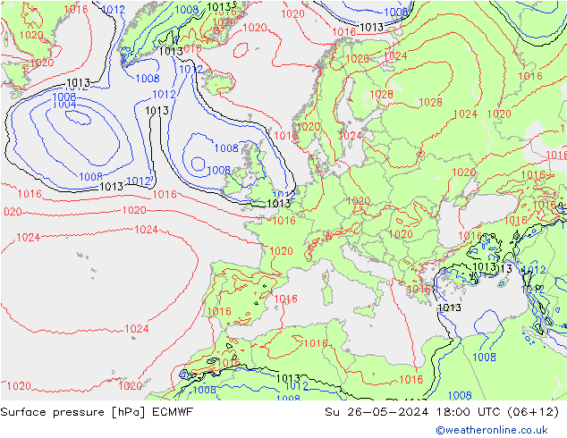 Bodendruck ECMWF So 26.05.2024 18 UTC