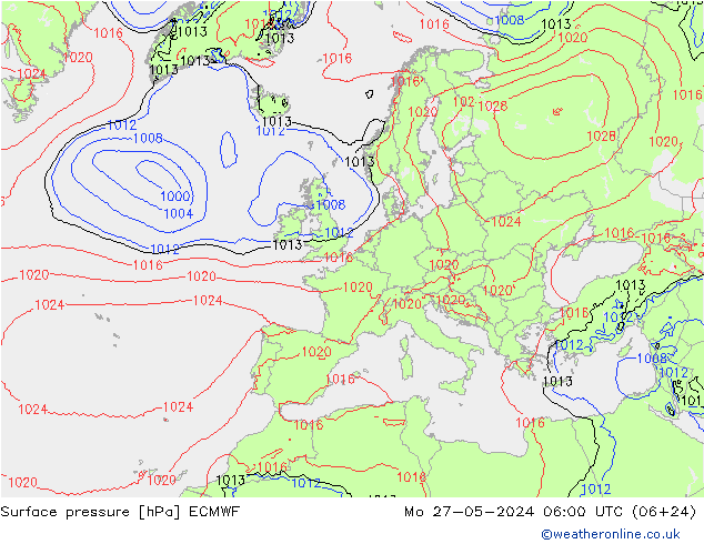 Atmosférický tlak ECMWF Po 27.05.2024 06 UTC