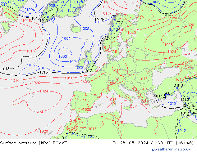 Surface pressure ECMWF Tu 28.05.2024 06 UTC