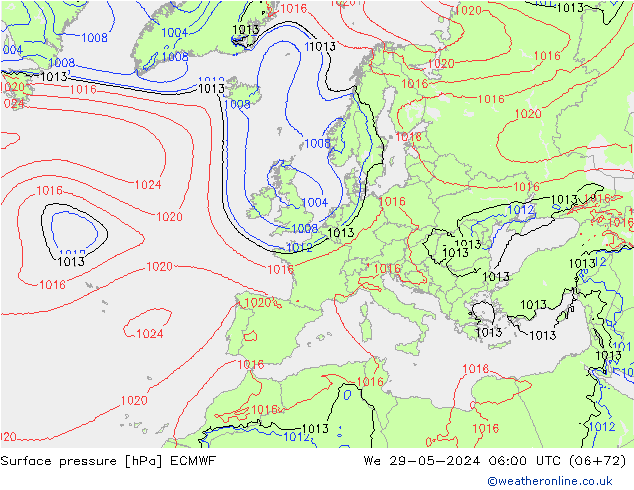 Surface pressure ECMWF We 29.05.2024 06 UTC