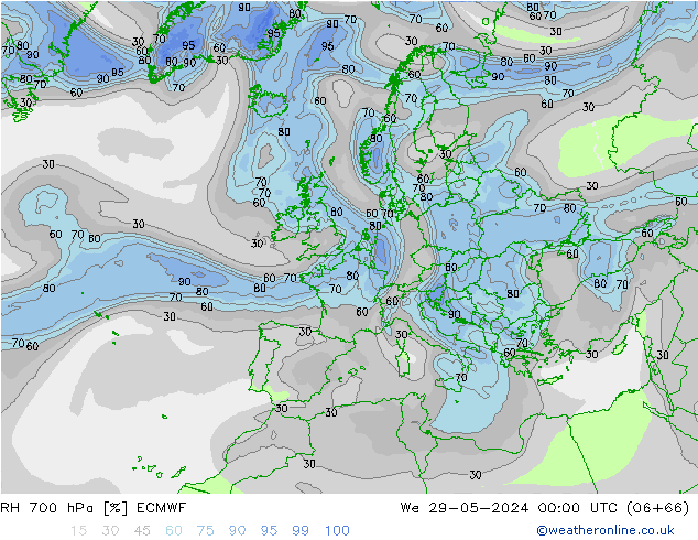 RH 700 hPa ECMWF Mi 29.05.2024 00 UTC