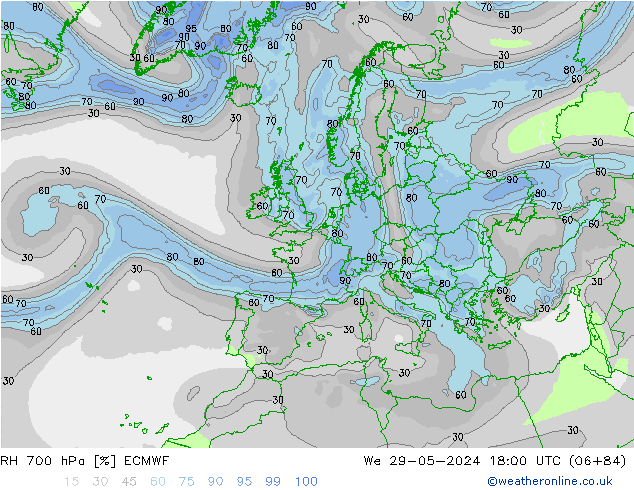 RH 700 hPa ECMWF  29.05.2024 18 UTC