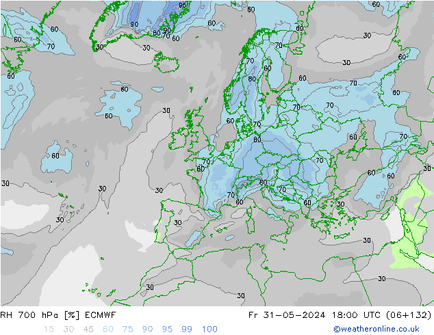 RH 700 hPa ECMWF ven 31.05.2024 18 UTC