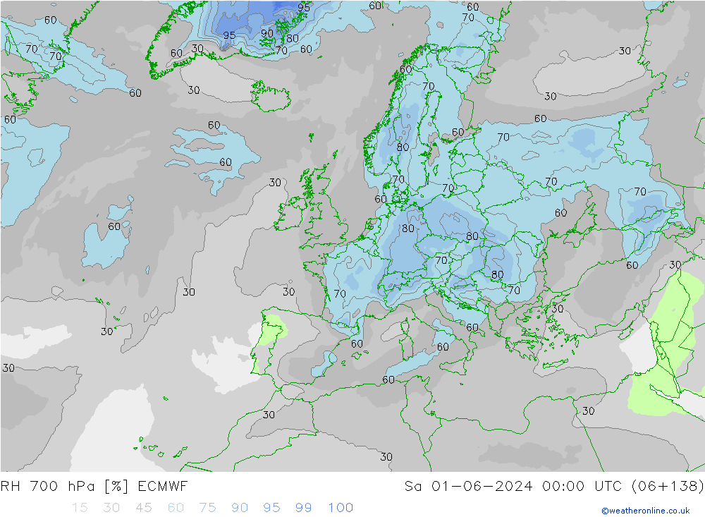 Humidité rel. 700 hPa ECMWF sam 01.06.2024 00 UTC