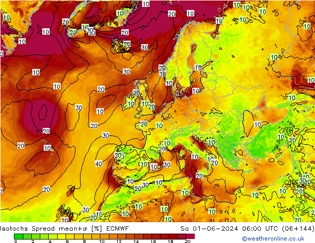 Isotachs Spread ECMWF So 01.06.2024 06 UTC