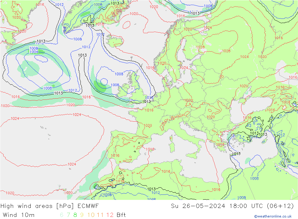 High wind areas ECMWF dom 26.05.2024 18 UTC