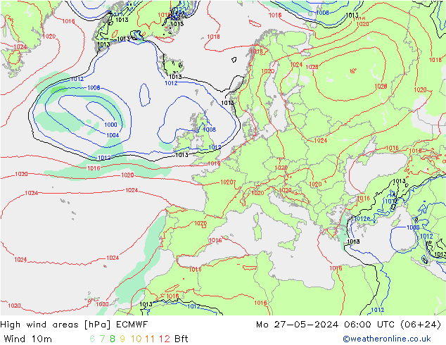 High wind areas ECMWF Mo 27.05.2024 06 UTC