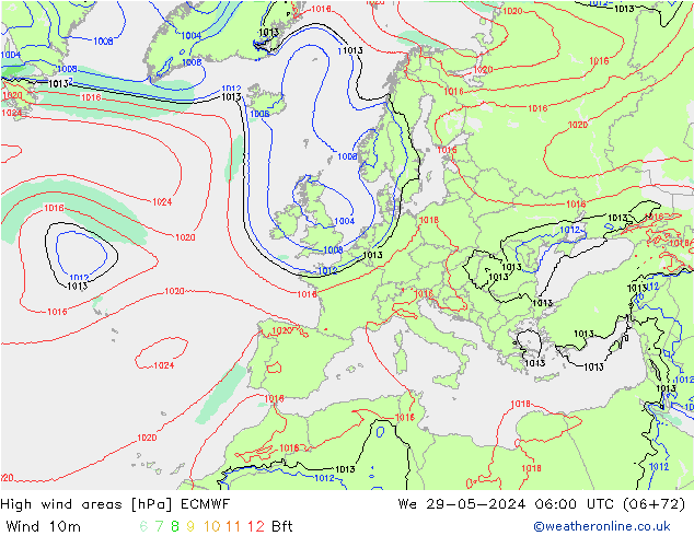 yüksek rüzgarlı alanlar ECMWF Çar 29.05.2024 06 UTC