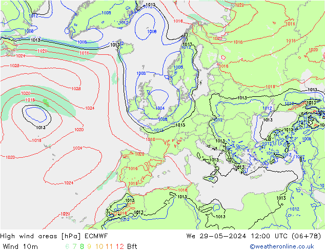 High wind areas ECMWF St 29.05.2024 12 UTC