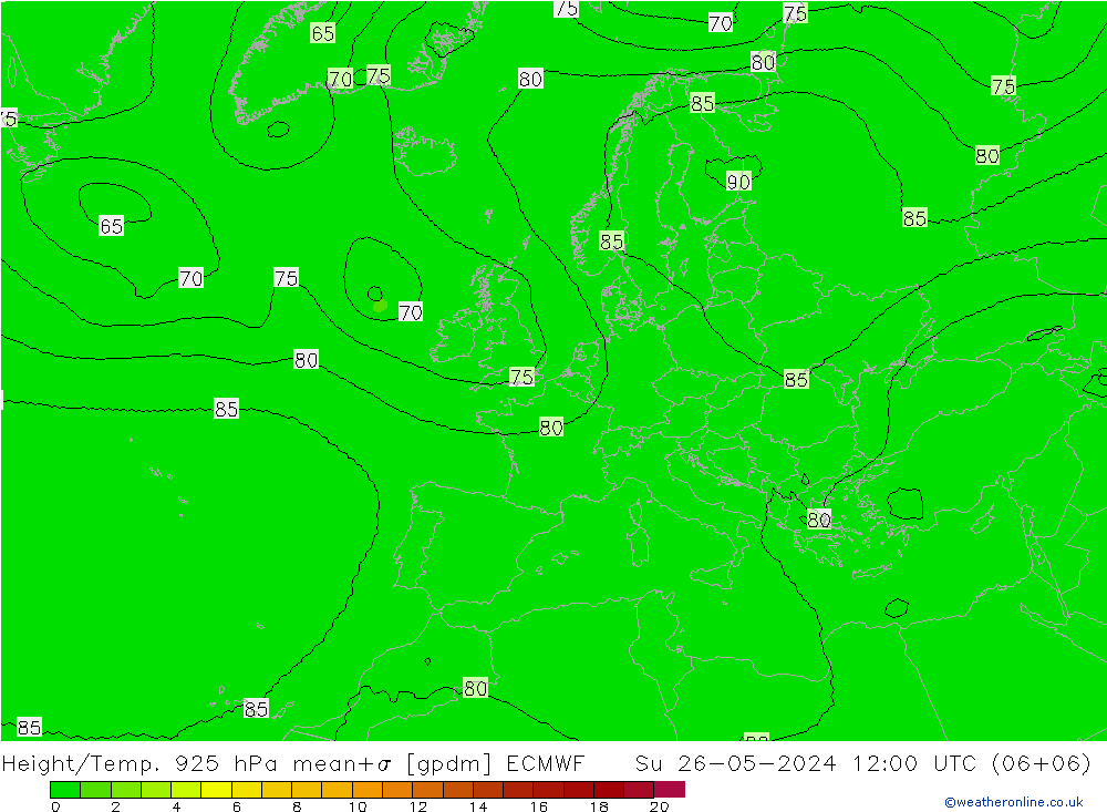 Height/Temp. 925 hPa ECMWF Ne 26.05.2024 12 UTC