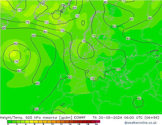 Height/Temp. 925 hPa ECMWF Th 30.05.2024 06 UTC