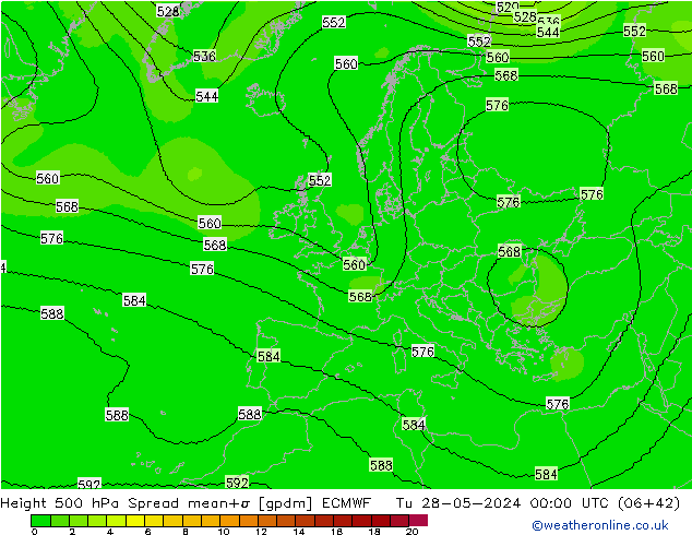 Height 500 hPa Spread ECMWF  28.05.2024 00 UTC