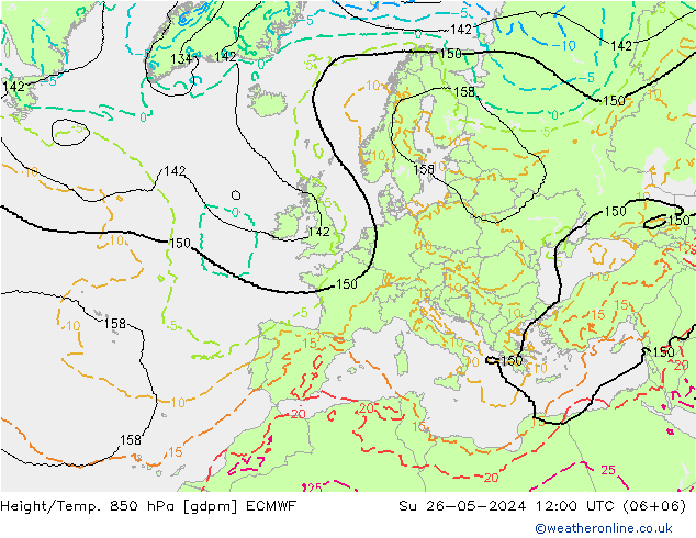 Geop./Temp. 850 hPa ECMWF dom 26.05.2024 12 UTC