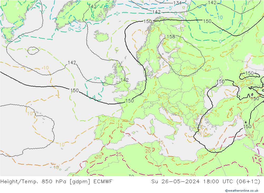 Height/Temp. 850 hPa ECMWF So 26.05.2024 18 UTC