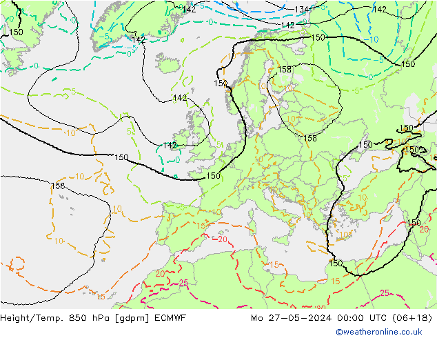 Height/Temp. 850 hPa ECMWF Seg 27.05.2024 00 UTC