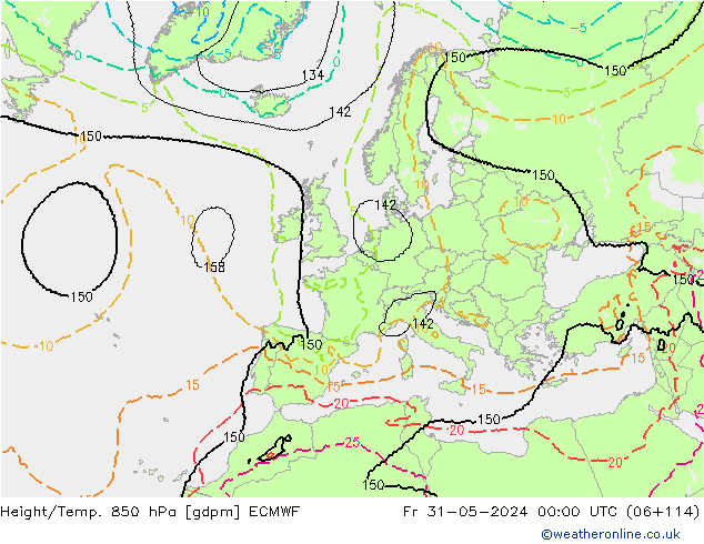Geop./Temp. 850 hPa ECMWF vie 31.05.2024 00 UTC