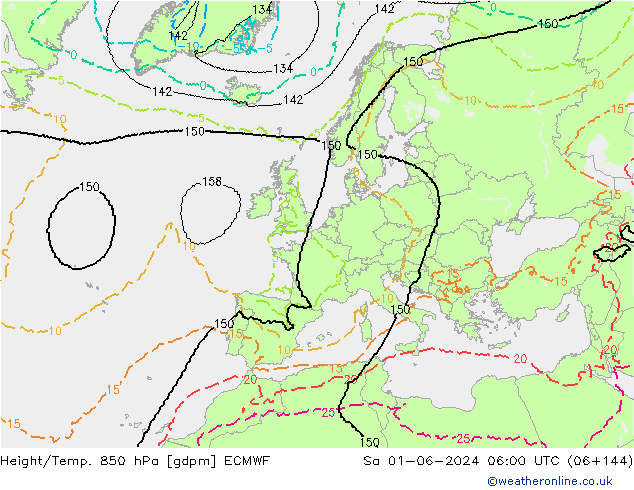 Height/Temp. 850 hPa ECMWF So 01.06.2024 06 UTC