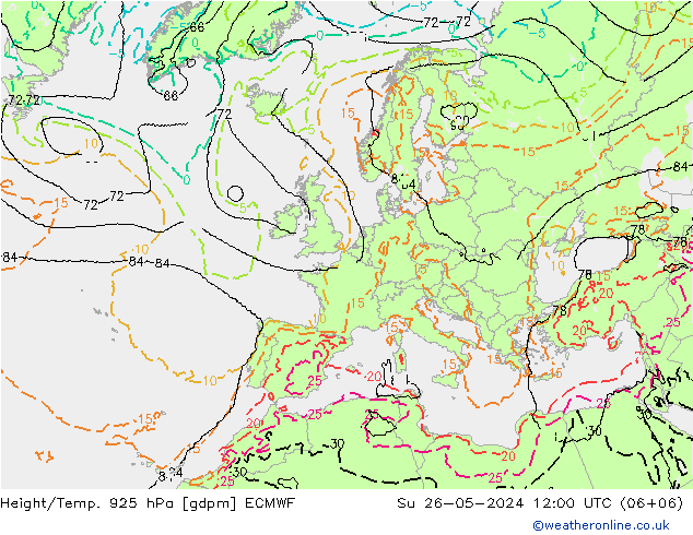 Height/Temp. 925 hPa ECMWF Su 26.05.2024 12 UTC