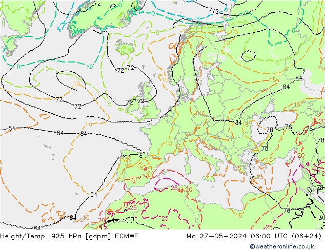 Height/Temp. 925 hPa ECMWF Mo 27.05.2024 06 UTC