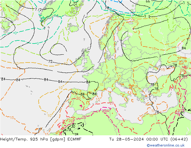 Height/Temp. 925 hPa ECMWF Ter 28.05.2024 00 UTC