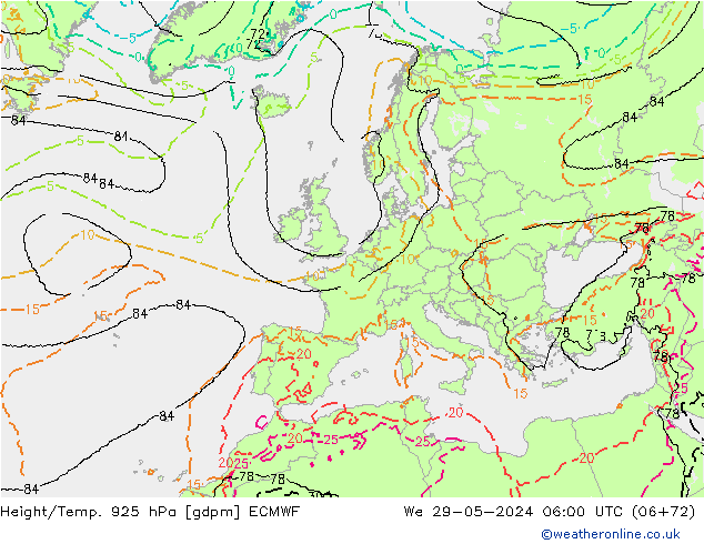 Height/Temp. 925 hPa ECMWF We 29.05.2024 06 UTC